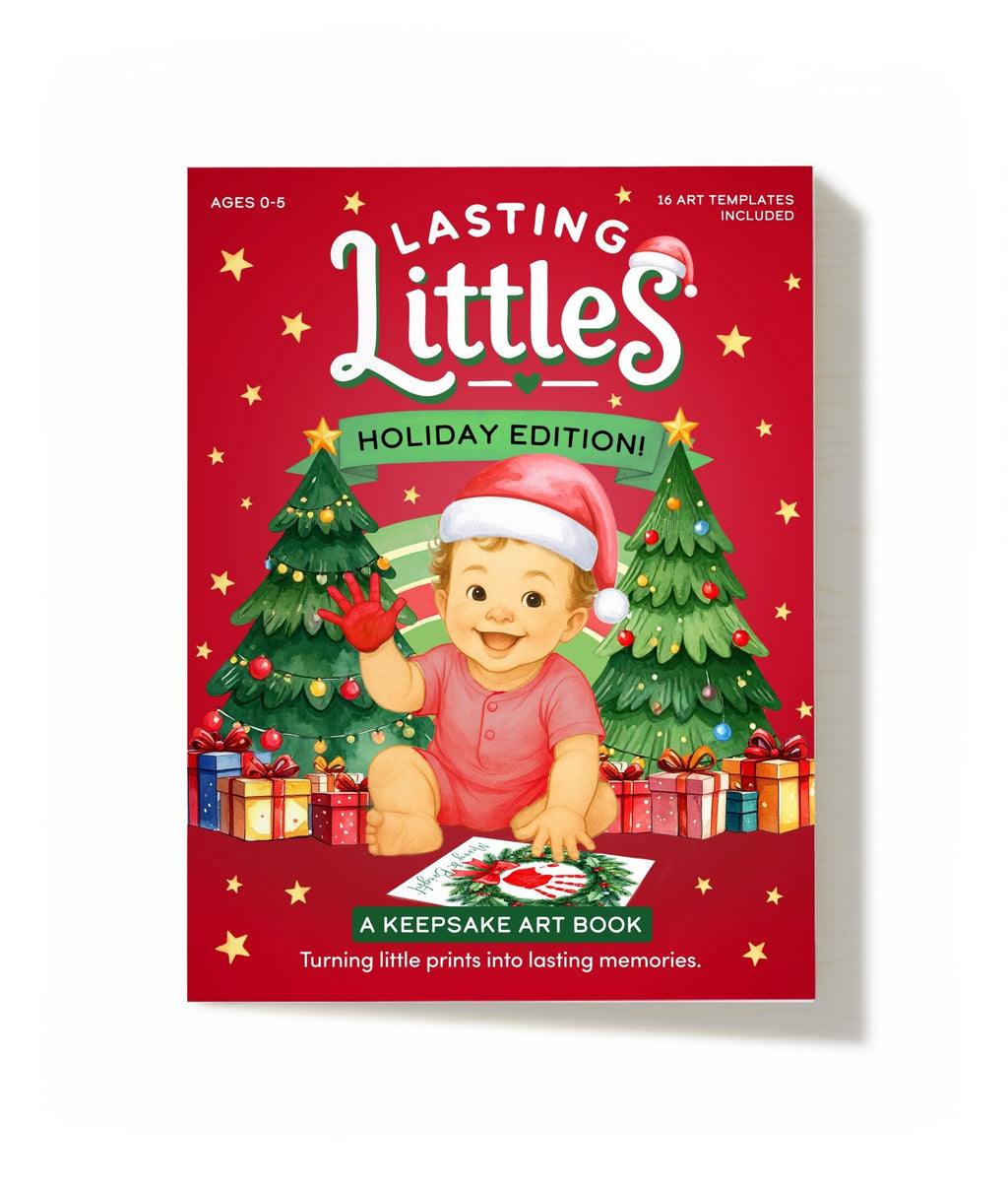 Holiday handprint keepsake book with festive kids’ craft template.