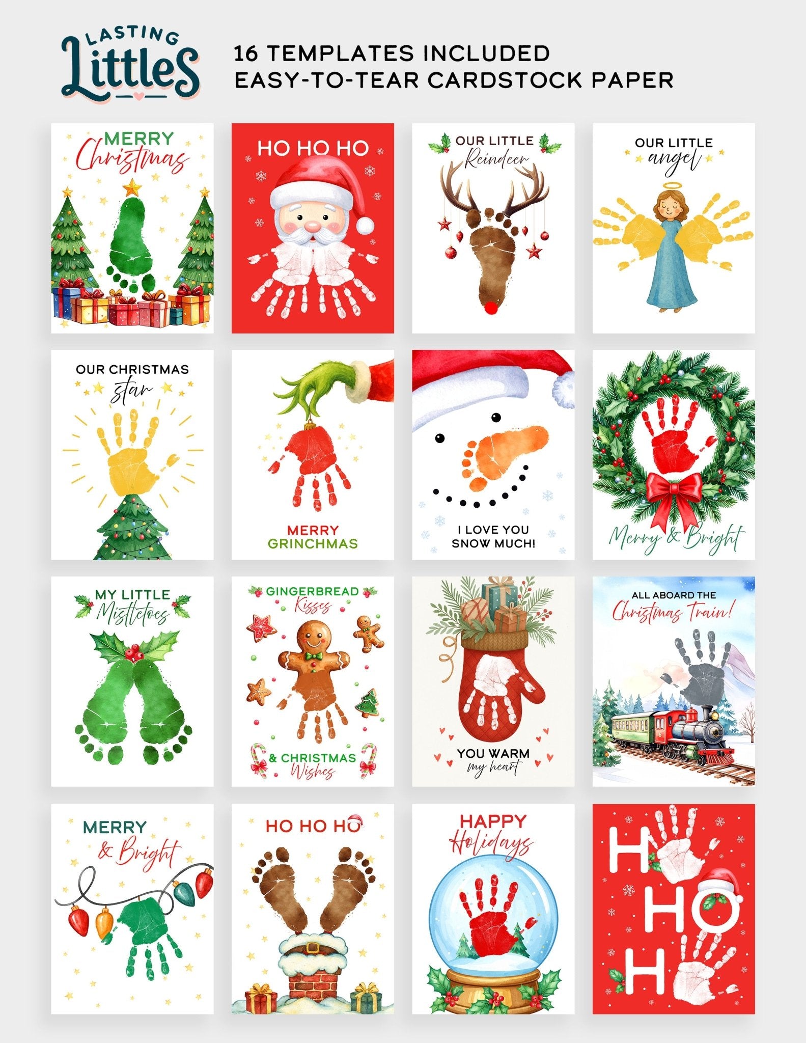 Family holiday memory book with toddler handprint artwork. 16 art craft templates for babies toddlers preschoolers.